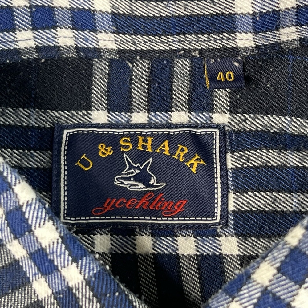 U & Shark Mens Shirt Yachting Royal Flannel Long Sleeve Size 40/Large Plaid - Picture 2 of 11